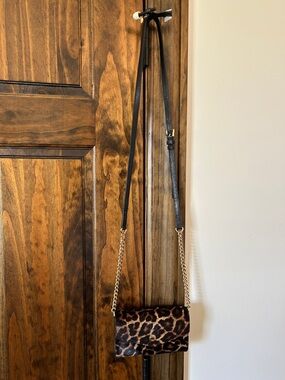 Michael Kors Leopard Print Crossbody with Gold Chain and Black Strap